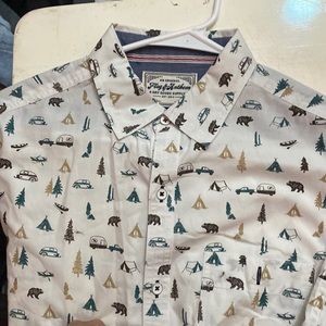 flag and anthem button up shirt happy campers print